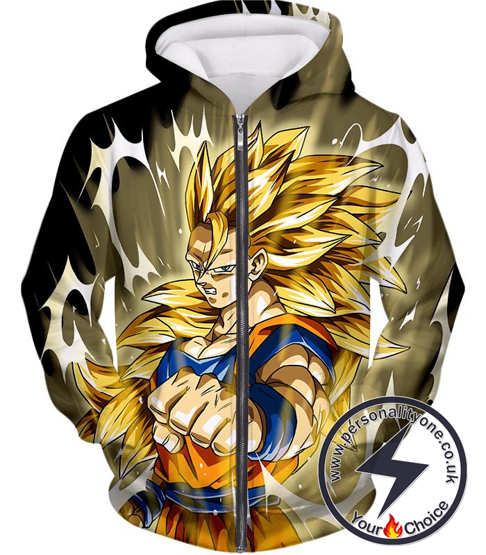 Dragon Ball Super Incredible Fighter Goku Super Saiyan 3 Graphic Action Black Zip Up Hoodie